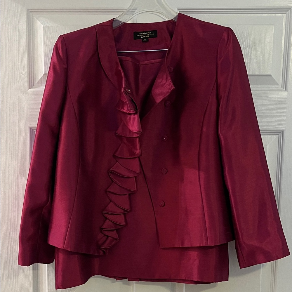 Tahari Women's Deep Red Skirt Suit Set